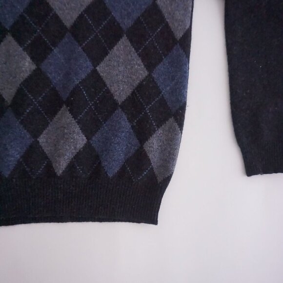Vintage '90S Brooks Brothers Navy Argyle 100% Lambswool V-Neck Knit Sweater L - Picture 6 of 10